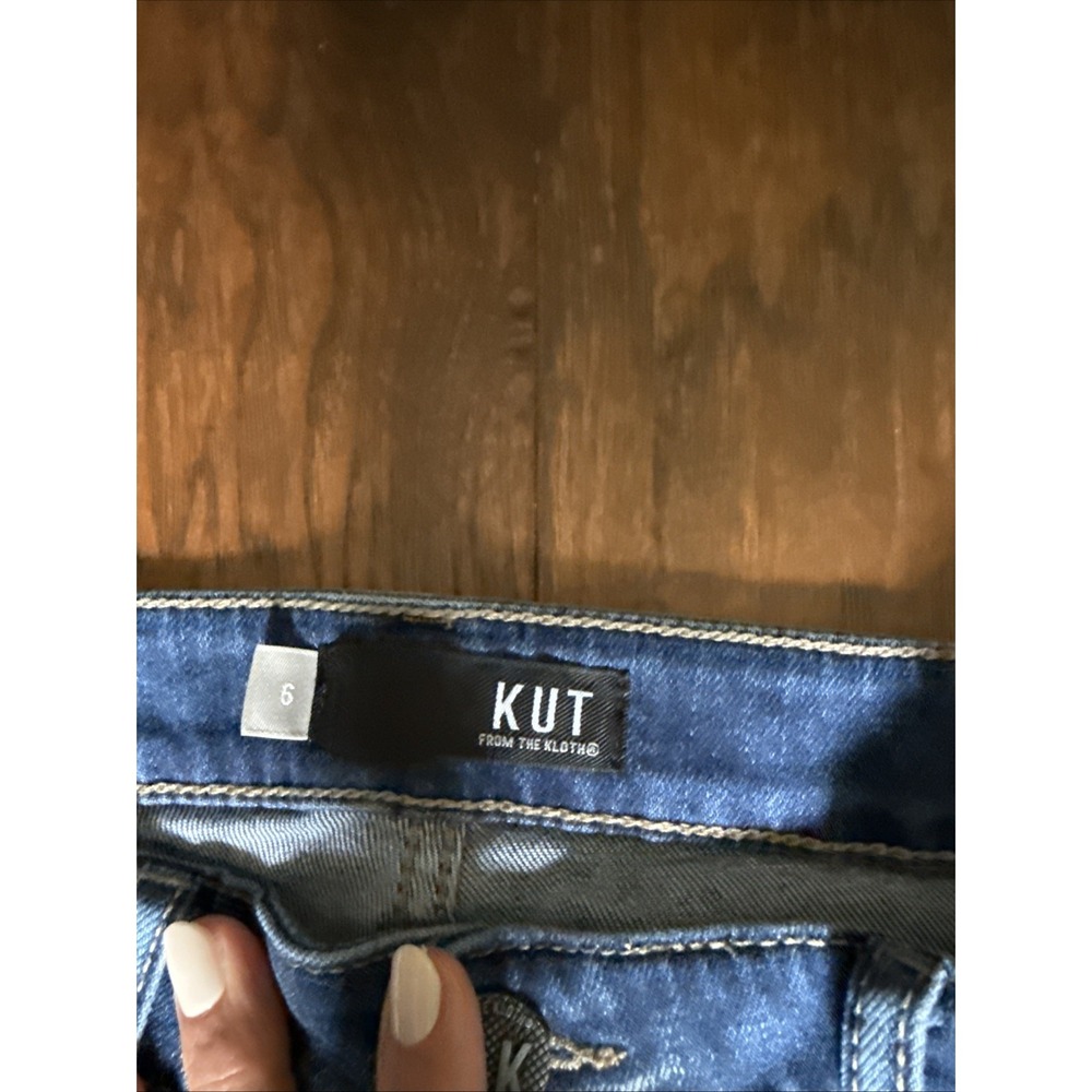 KUT Jeans Womens 6 blue color block Straight Distressed Detailing Fun SOHO BOHO - Picture 5 of 13